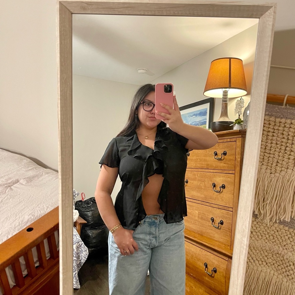 Vintage Black Ruffled Women's Top